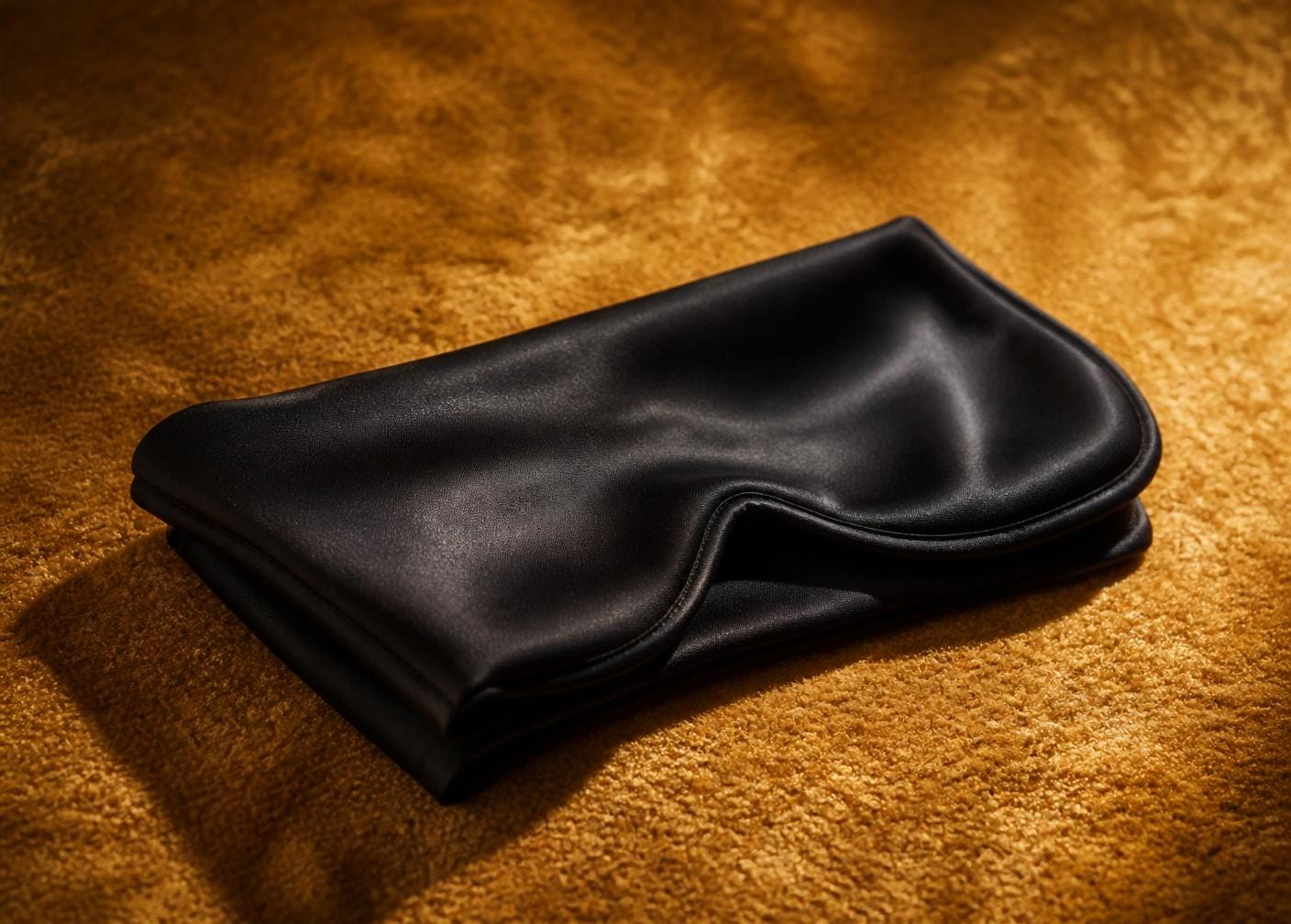 Seidene Augenbinde auf goldenem Samt – Sinnesspiele Escort